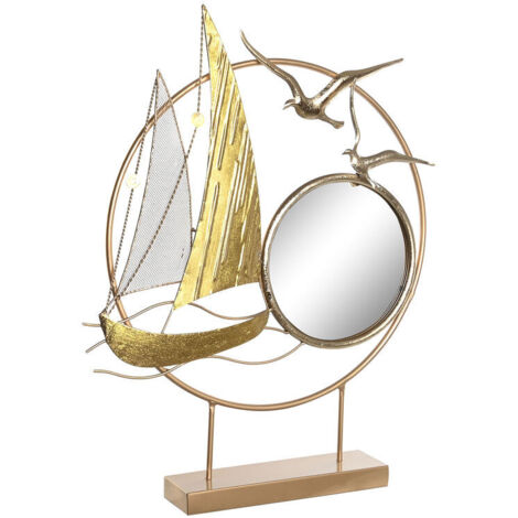 Figurina decorativa - Specchio dorato in metallo - Design mediterraneo - 53x67 cm - Stile senza tempo (1/3)