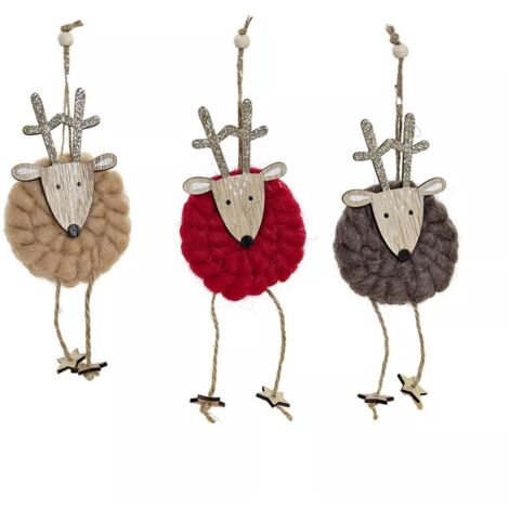 Decorazione di Natale - DKD Home Decor - Renna - 3 pezzi - Multicolore - Poliestere - Legno (1/5)