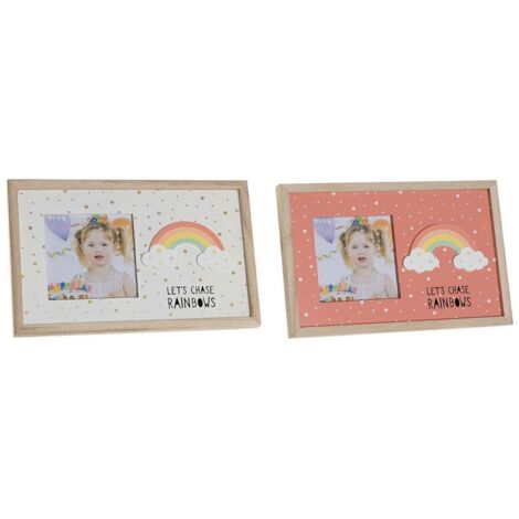Cornice Portafoto DKD Home Decor Arcobaleno Rosa Bianco Per bambini Legno MDF (25 x 1 x 16 cm) (2 Unità) (1/3)