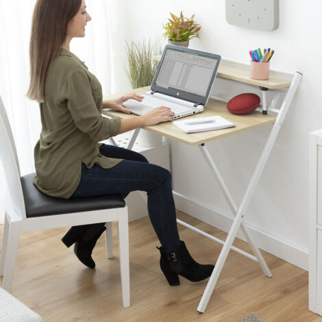 Escritorio plegable con estante – Mesa auxiliar portátil de madera MDF y acero – Medidas 84x97x60 cm – Capacidad 50 kg – Fácil de guardar – Innovagoods (1/10)