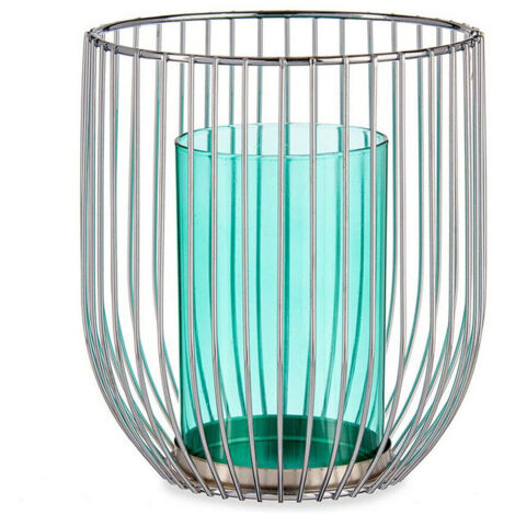 Candelabro - Plateado Azul - Metal - Vidrio - 15 x 17 x 15 cm (1/3)