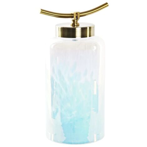 Jarrón decorativo - Mediterráneo - Diseño elegante - Cristal azul - Metal dorado - 33 cm (1/3)