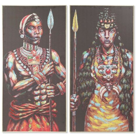 Marco Decoración Murale - DKD Home Decor - Lienzo Africano - 2 pcs - 60 x 5 x 120 cm - Negro (1/3)