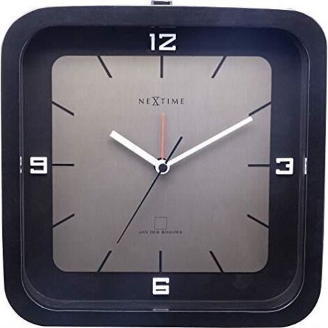 Table clock - NeXtime - Square Alarm - Wood - Black - 20 x 20