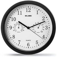 ELBE RP-1005-N Wanduhr mit Thermometer und Hygrometer, misst Temperatur und Luftfeuchtigkeit, 25 cm Durchmesser, Panel White Black Frame, batteriebetrieben, Einheitsgröße