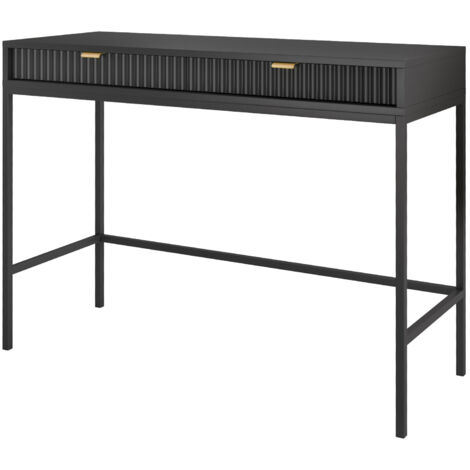 Toeletta: 2 cassetti, Grigio, Nero, 104 x 78 x 50 cm, maniglie dorate