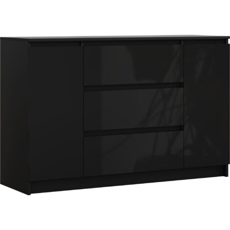 Cassettiera : Nero Opaco / Nero Brillante, 120 x 78 x 39 cm, 2 ante, 3 cassetti