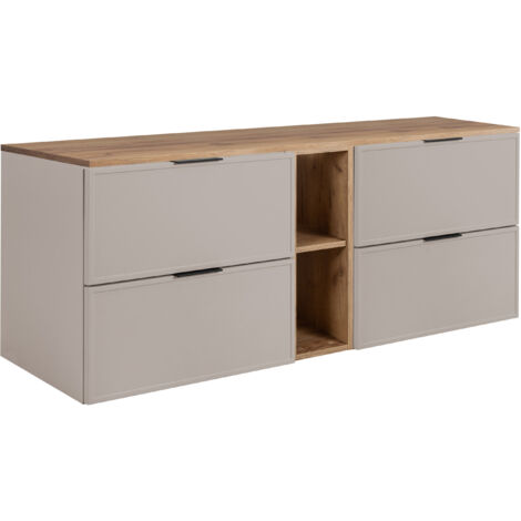 Mobiletto da bagno, Grigio Scuro / Rovere Craft, maniglia dorata, 80 (60 + 20) x 46 x 57 cm (1/5)