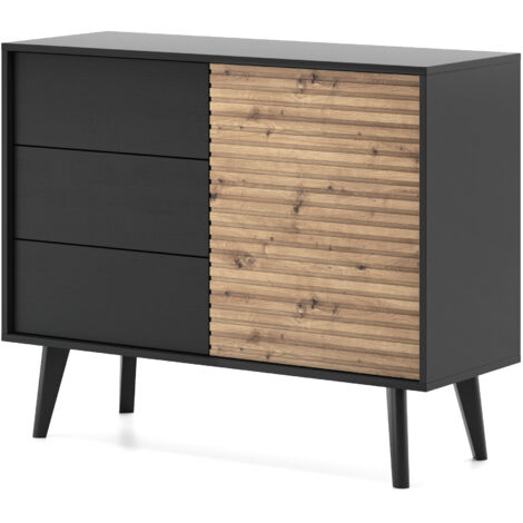 Set di mobili da bagno: 2 cassetti 60 cm + cesto portabiancheria 40 cm, piano d'appoggio da 100 cm, f. scanalato, rovere cremona, 100 × 47 × 60 cm