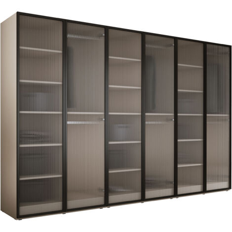 Armadio: Grigio Platino / Vetro Scanalato, 300 x 200 x 51 cm