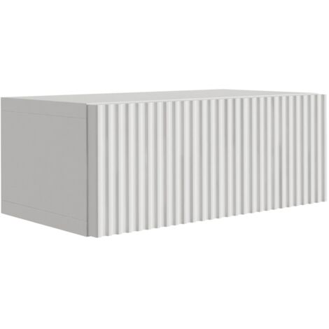 Comodino sospeso con cassetto – frontale scanalato, listelli – colore: Marrone Caramello, 40 x 20 x 16 cm (1/4)