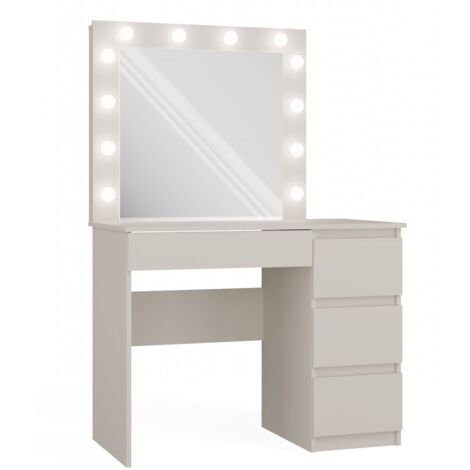 Toeletta con specchio, Illuminazione a LED: 4 cassetti, Cashmere, cassetti sul lato destro 76 x 98 x 51 cm