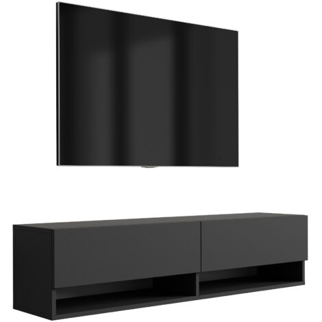 Mobile TV 140 cm Nero opaco, gambe dorate inclinate, 140 × 32 × 52 cm