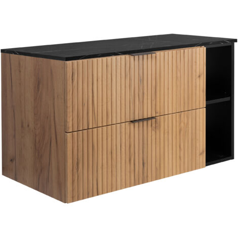 Mueble de baño suspendido, roble Craft / encimera de mármol negro impreso (MDF), 100 x 57 x 46 cm (1/5)
