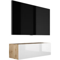 Mobile TV sospeso : Rovere Wotan / Bianco Lucido, 140 x 34 x 32 cm