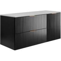 Set da bagno: mobile con cassetti, mobile con ante e ripiano 57×46×180 cm, colore: bianco / nero, maniglia oro