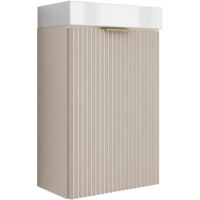 Mobile da bagno con frontale scanalato 40 cm con lavabo, noce scuro (MDF), con frontali bianchi, con maniglia dorata, 40,5 × 22,5 × 57 cm
