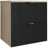 Mobile da bagno con frontale scanalato 80 cm con 2 cassetti, bianco, con maniglia nera, 80 x 47 x 60 cm