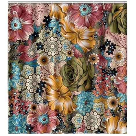 Rideau Douche Mandala Orange Marron Rideau de Douche Anti Moisissure Imperméable Tissu Polyester Lavable pour Salle de Bain Baignoire Hôtel avec 12 Crochets en C(180x180cm) (1/5)
