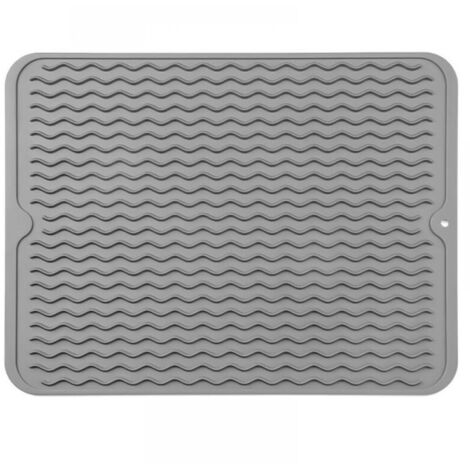 Tapis d'égouttage en silicone, 30x40cm, pliable, résistant à la chaleur, antidérapant, adapté aux plans de travail de cuisine (gris). (1/5)