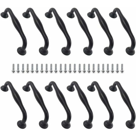 12 Pièces Meubles Poignée, Poignées De Placard, Cuisine Meuble Noir Poignee, Entraxe Du Trou 128 MM, Contient 24 Vis, Pour Portes, Tiroirs, Meubles, Armoires (1/5)