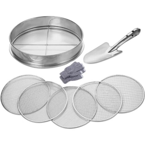 Tamis de Jardin en Acier Inoxydable,5 en1 Tamis Jardin Rond 30 cm,avec 5 Tamis Interchangeables Ø 3,6,9,10,12 mm, pour Terre, Compost, Semences