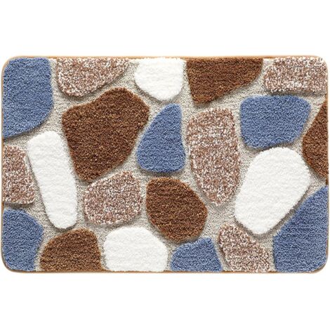 Tapis de bain à motif galets, doux et antidérapant, tapis en microfibre à poils longs super absorbant, lavable en machine et à séchage rapide, convient aux salles de bains (60×90 cm) (1/5)