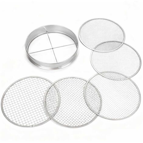 Tamis à compost rond de 30 cm de diamètre avec 5 mailles interchangeables - Tamis à compost en métal de qualité supérieure pour la terre, le compost et les graines (1/5)