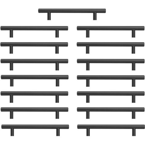 Lot de 15 Poignee de meuble Cuisine 200mm Poignee Porte Cuisine NoirePoignée Meuble Noir Poignée Cuisine Entraxe 128mm avec Finition Mate en Acier Inoxydable (1/5)