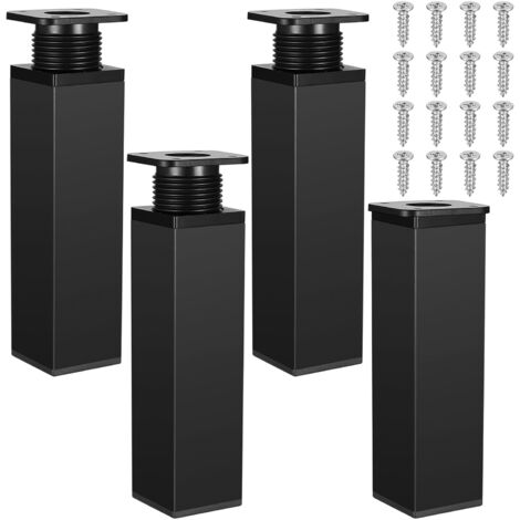 Pieds de Meuble Réglables Hauteur 15cm - 4 Pieds en Métal Noir pour Table, Armoire, Étagère Cuisine, Salon, Bureau - Support Stable et Design Moderne