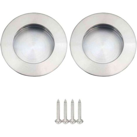 Poignées Rondes Encastrables pour Porte Coulissante Acier Inoxydable Poignée Porte Coulissante Ronde Brossé Satiné （Argent 2pcs 65mm）