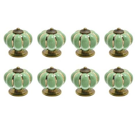 Lot de 8 boutons de porte en céramique vintage en forme de citrouille Vert clair (1/5)