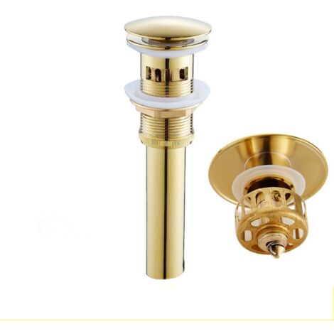 Bonde de lavabo de salle de bain en laiton avec panier anti-obstruction, anneaux d'étanchéité multi-couches et installation facile en (or) (1/5)