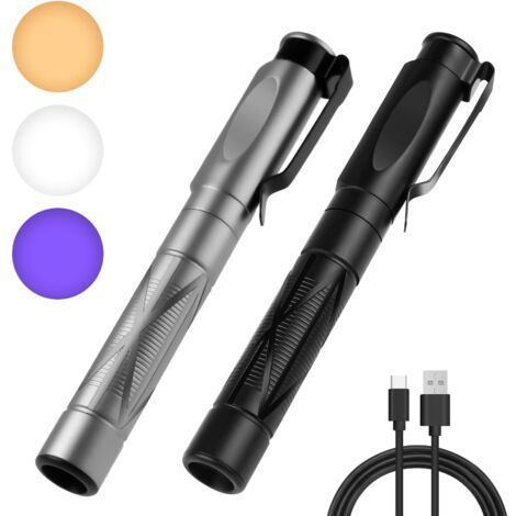 Lampe stylo avec source lumineuse tricolore, lampe d'éclairage pupillaire et lampe de poche pour l'examen ORL.