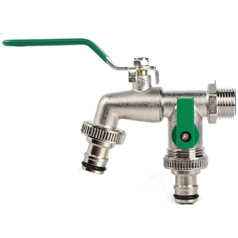 Robinet extérieur à double bec - Convient pour le jardin, le lave-linge, le récupérateur d'eau de pluie - Vert (1/5)