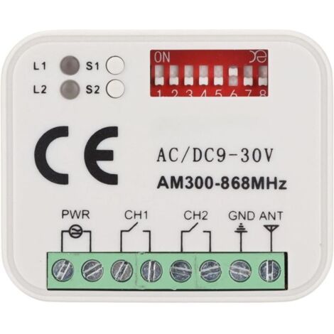 Andyou – Récepteur sans fil 2 canaux 433-868 MHz – Compatible télécommande Doorhan 433,92 MHz – Alimentation 12-24 VAC/DC – Code roulant/fixe