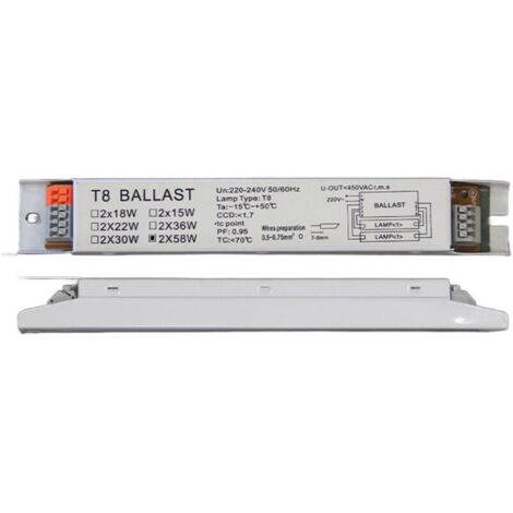 Andyou – Ballast électronique T8 2x58W – Tension 220-240V – Optimise performance tubes fluorescents – Fonctionnement silencieux et sans stroboscope