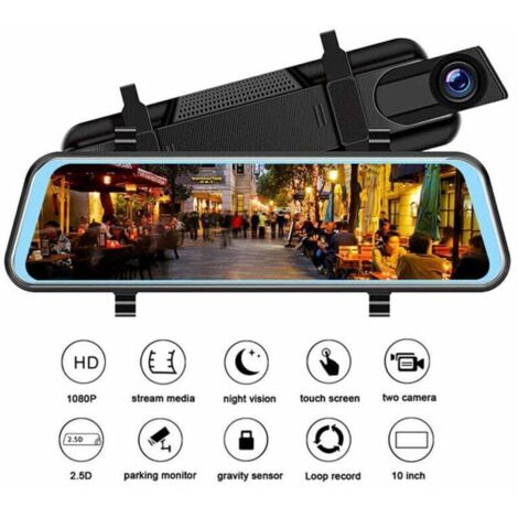 Choyclit – Caméra de recul avec GPS – Vision nocturne 720P – G-Capteur, enregistrement en boucle – Écran 10 pouces anti-éblouissant