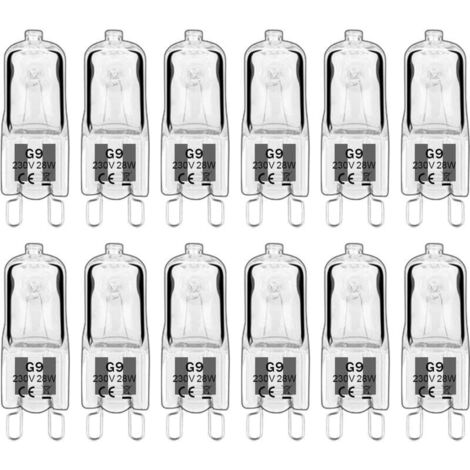 12 pièces G9 Lampes halogènes, ampoules G9 230V 28W 480lm, 2800K blanc chaud, ampoules à capsule dimmable, sans scintillement [Classe énergétique G]
