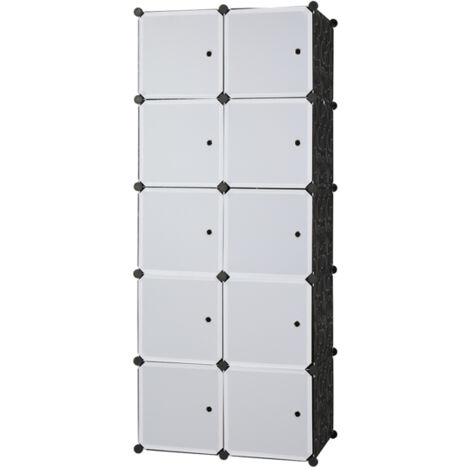 Armoire Penderie Modulable, 10 Cubes, Armoire Chambre, Étagère de Rangement avec Portes, pour Le Stockage de vêtements, Jouets, etc.. (Porte Blanche, 7247177cm) (1/4)