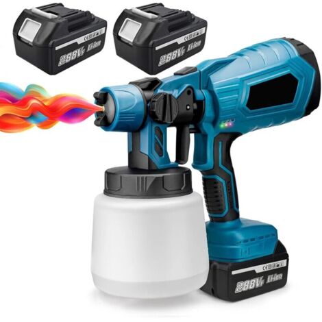 Pulvérisateur De Peinture sans Fil, Pistolet à Peinture en Pulvérisation électrique avec Conteneur De 1000 ML Et 2 Batterie, Pistolet à Peinture Portable pour Murs Plafonds, Clôture, Bois Blue