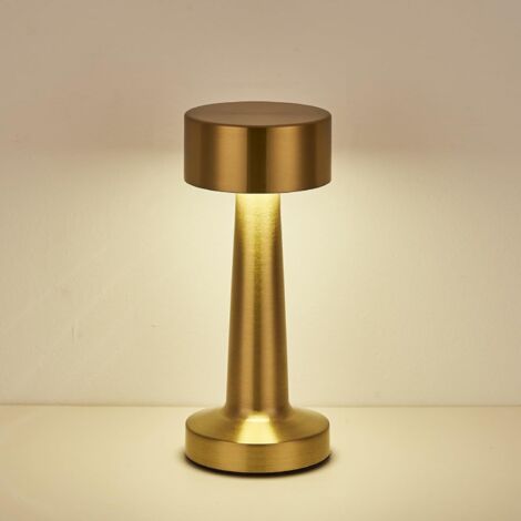 Lampe de Table Sans fil USB Rechargeable, 3 Couleurs luminosité, Tactile Dimmable Métallique LED pour Salle à manger Bureau Chambre à Coucher Chevet Salon (Or)