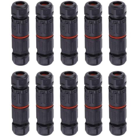 10 PCS IP68 Etanche Connecteur de Câble Electrique, Femelle 3 Broches Connecteurs Etanches Prise de Courant Extérieure Raccord de Connecteur Fil Etanche