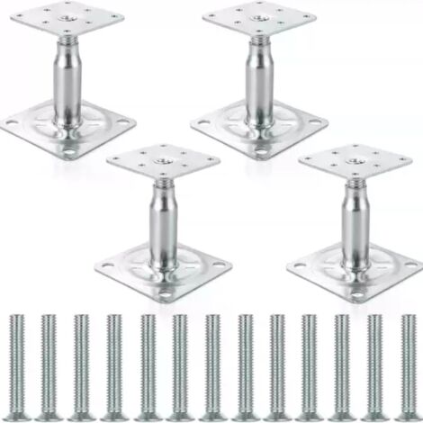 Lot de 4 supports de poteau surélevés en acier galvanisé – Réglables de 100 à 150 mm – Pour structures extérieures légères à moyennes (1/4)