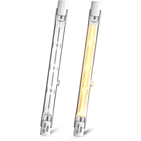 500W R7s Ampoule Halogène 118mm, Ampoule Halogène Crayon Dimmable Blanc Chaud 2800K, J118 Ampoule Projecteur Linéaire à Double Extrémité (Lot de 2) (1/5)