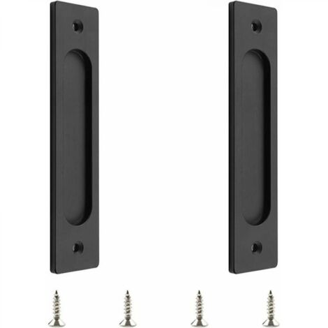 Lot de 2 poignées de porte coulissantes rectangulaires en acier inoxydable noir mat – Installation facile sans rainure – Dimensions 180 x 40 mm (1/5)