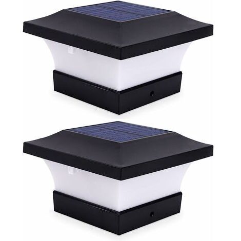 Lot de 2 lampes solaires pour poteau d'extérieur pour éclairage de pont de clôture, éclairage solaire LED haute luminosité 6000 K blanc pour poteaux 4 x 4, 5 x 5 ou 6 x 6