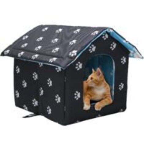 Paryou – Niche extérieure pour chat 40 x 35 x 38 cm – Tissu Oxford imperméable – Doublure en éponge – Abri pour chats sauvages et errants
