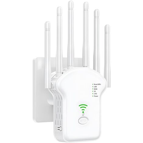 Répéteur WiFi, Amplificateur WiFi, Repeteur WiFi Puissant 1200Mbps Double Bande 5GHz & 2.4GHz, WiFi Booster, WiFi Extender avec 6 Antennes, LAN/WAN Ports, Mode Répéteur/Routeur/AP