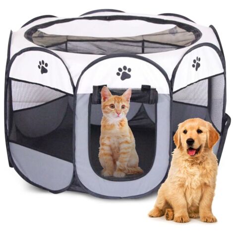 Parc Pliable pour Animaux de Compagnie 74x74x43cm - EUBSWA Enclos Portable pour Chats, Chiens, Lapins, Petits Animaux - Intérieur et Extérieur (Gris) (1/5)